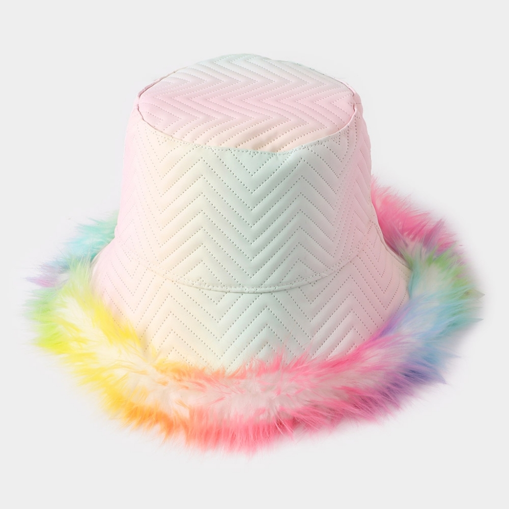 Pink Colorful Fur Bucket Hat Style Trendy Fuzzy Trim Fun Cute Fashion Statement